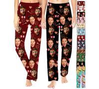 SeeWeLove Custom Pajama Pants for Women Men, Personalized Photo Pajama Pants with Dog Pet Face, Picture Pj Bottoms Gift for Her Him