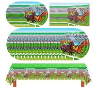 Seewey 49 Pcs Derby Party Supplies Horse Racing Party Disposable Tableware Set Including Paper Plates Napkins Tablecloth Derby Day Disposable Dinnerware for Horse Birthday Supplies Serve 16 Guests