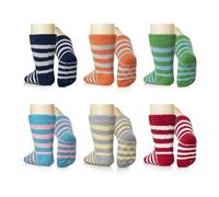 SEEYAN Baby Fluffy Grips Socks Toddler Non Slip Slipper Socks Kids Warm Winter Cozy Sleep Bed Socks For Newborn Boys Girls 0-5 Years (6 Pairs Stripe A, 3-5 Years)