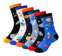 SEEYAN Boys Socks Kids Funny Novelty Cotton Crazy Cartoon Dinosaur Space Shark Fun Crew Socks 6 Pairs (6 Pairs Space, 3-5 Years)