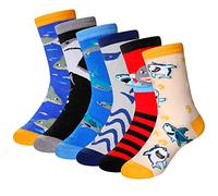 SEEYAN Boys Socks Kids Funny Novelty Cotton Crazy Cartoon Dinosaur Space Shark Fun Crew Socks 6 Pairs (6 Pairs Shark, 3-5 Years)