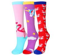SEEYAN Girls Knee High Socks Long Funny Boot Kids Crazy Animal Pattern Tall Cute Fun Child Socks For Girls Gifts 6 Pairs (Flamingo+Unicorn+Fox)