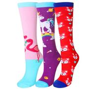 SEEYAN Girls Knee High Socks Long Funny Boot Kids Crazy Animal Pattern Tall Cute Fun Child Socks For Girls Gifts 6 Pairs (Fox+Flamingo+Unicorns)