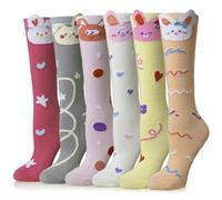 SEEYAN Girls Knee High Socks Long Funny Boot Kids Crazy Animal Pattern Tall Cute Fun Child Socks For Girls Gifts 6 Pairs (Rabbit)