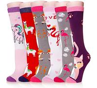 SEEYAN Girls Knee High Socks Long Funny Boot Kids Crazy Animal Pattern Tall Cute Fun Child Socks For Girls Gifts 6 Pairs (6 Pairs Animal-F)