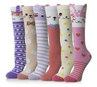 SEEYAN Girls Knee High Socks Long Funny Boot Kids Crazy Animal Pattern Tall Cute Fun Child Socks For Girls Gifts 6 Pairs (Cartoon Animal)