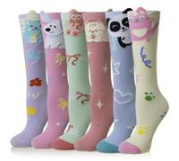 SEEYAN Girls Knee High Socks Long Funny Boot Kids Crazy Animal Pattern Tall Cute Fun Child Socks For Girls Gifts 6 Pairs (Bowknot Animal)