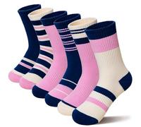 SEEYAN Girls Socks Kids Athletic Crew Sport Cotton Trainer Breathable Calf Softs Socks 6 Pairs (6 Pairs Purple Series, 5-8 Years)