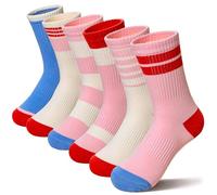 SEEYAN Girls Socks Kids Athletic Crew Sport Cotton Trainer Breathable Calf Softs Socks 6 Pairs (6 Pairs Pink Series, 5-8 Years)