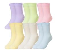 SEEYAN Girls Socks Kids Cotton Pink Stripe Heart Junior Colorful Crew School Socks 6 Pairs (6 Pairs Candy Color, 9-13 Years)