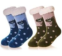 SEEYAN Kids Fluffy Socks Boys Girls Christmas Stockings Cute Animal Soft Fuzzy Thermal Fleece Lined Non Skid Winter Home Socks (Dark Blue+Green, 5-8 Years)