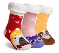 SEEYAN Kids Fluffy Socks Boys Girls Christmas Stockings Cute Animal Soft Fuzzy Thermal Fleece Lined Non Skid Winter Home Socks (Snowflake Animal, 5-8 Years)
