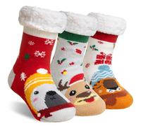 SEEYAN Kids Fluffy Socks Boys Girls Christmas Stockings Cute Animal Soft Fuzzy Thermal Fleece Lined Non Skid Winter Home Socks (Christmas Animal, 8-12 Years)