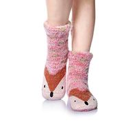 SEEYAN Slipper Fluffy Socks Womens Bed Cosy Christmas Thick Fleece Winter Warm Comfy Soft Thermal Non Slip Socks With Grips (Red Fox)
