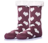 SEEYAN Slipper Fluffy Socks Womens Bed Cosy Christmas Thick Fleece Winter Warm Socks Comfy Soft Thermal Non Slip Socks With Grips (Purple Heart)