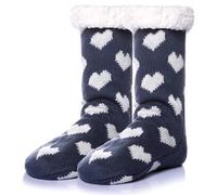 SEEYAN Slipper Fluffy Socks Womens Bed Cosy Christmas Thick Fleece Winter Warm Socks Comfy Soft Thermal Non Slip Socks With Grips (Blue Heart)