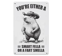 Seeyoo Funny Metal Tin Sign - Vintage Wall Art Décor with Cowboy Capybara - 8x12 Inch Waterproof Retro Poster for Home, Bar, Café, and Office - Easy Hanging with Pre-Drilled Holes