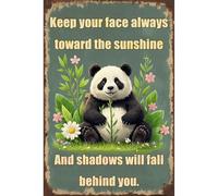 Seeyoo Vintage Metal Signs - Keep your face always toward the sunshine - Panda Theme - Retro Wall Art Decor for Home, Garage, or Office - Durable Tin Sign for Unique Wall Decor