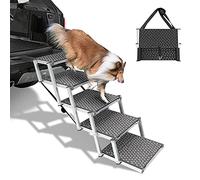 SEEZSSA® Dog Ramp, Upgraded 5 Steps Stairs for Medium and Large Dogs, Portable Folding Pet Ramp, Aluminum Telescoping Steps for Cars, Trucks, Non-Slip Lightweight Ladder