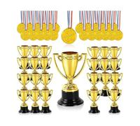 Sefdrert 20 Pcs Mini Trophies and 20 Pcs Medals Awards, Winner Medals for Kids and Adults - Perfect for Party Favors Gold+Black