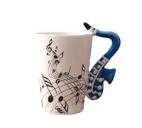Sefdrert 240Ml Ceramic Mug Music Ceramic Mug Cute Coffee Tea Milk Stave Mugs and Cups with Handle Novelty Gifts Blue Saxophone
