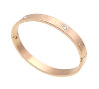 SEFILKO Luxury Gold -Plated Stainless Steel with CZ Stone Simple Style Love Bangle Bracelet for Women Men (Rose size 16cm)