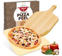 Sefinsecimi 15-Inch Cordierite Pizza Stone & 12x12 Inch Wooden Pizza Peel - Baking Stone for Oven & BBQ - Crispier Crust for Homemade Pizza, Bread & More - Perfect Pizza Making Kit