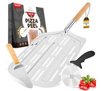 Sefinsecimi Perforated Pizza Peel Set - 12x14 Inch Aluminum Pizza Peel, Pizza Cutter, Wood Handle Cheese Peel - Complete Pizza Tool Kit for Effortless Baking, Slicing & Serving - Ideal for Pizzerias