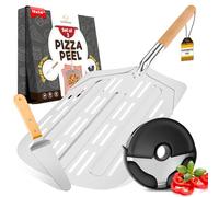 Sefinsecimi Ultimate Pizza Tool Set - 12x14 Inch Perforated Pizza Peel, Compact Pizza Cutter, Wood Handle Cheese Peel - Premium Pizza Making Kit for Baking, Slicing & Serving