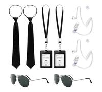 SEFIRST 10 Pcs Agent Costume Accessories Set, Men in Black Costume Accessories, Spy Fbi Secret Security Guard Outfit Kit with Frame Glasses Necktie Earpiece ID Badge for Halloween Cosplay Carnival