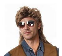 SEFIRST 2 Pcs Brown Mullet Wig, Mens Wig for Adult, Pop Rock Wigs for Men, Mens Wigs Fancy Dress for 60s 70s 80s Wig for Halloween Costume Hippie Rocking Disco Theme Party Cosplay Afro Accessory