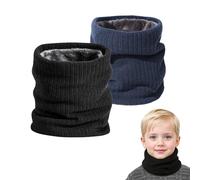 SEFIRST 2 Pcs Winter Neck Warmer Fleece Snoods, Scarf Thicken Windproof and Dust Skiing Knitted for kids Boys Girls, Thermal Snood Neck Gaiters for Cycling Outdoor Sports Skiing (Black, Blue)