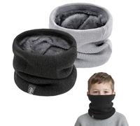 SEFIRST 2 Pcs Winter Neck Warmer Fleece Snoods, Scarf Thicken Windproof and Dust Skiing Knitted for kids Boys Girls, Thermal Snood Neck Gaiters for Cycling Outdoor Sports (Black, Grey, One size)