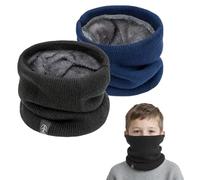 SEFIRST 2 Pcs Winter Neck Warmer Fleece Snoods, Scarf Thicken Windproof and Dust Skiing Knitted for kids Boys Girls, Thermal Snood Neck Gaiters for Cycling Outdoor Sports Skiing (Black, Blue)