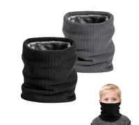 SEFIRST 2 Pcs Winter Neck Warmer Fleece Snoods, Scarf Thicken Windproof and Dust Skiing Knitted for kids Boys Girls, Thermal Snood Neck Gaiters for Cycling Outdoor Sports Skiing (Black, Grey)
