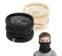 SEFIRST 2 Pcs Winter Neck Warmer Fleece Snoods, Scarf Thicken Windproof and Dust Skiing Knitted for kids Boys Girls, Thermal Snood Neck Gaiters for Cycling Outdoor Sports (Black, white, One size)