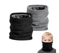 SEFIRST 2 Pcs Winter Neck Warmer Fleece Snoods, Scarf Thicken Windproof and Dust Skiing Knitted for Kids Boys Girls, Thermal Snood Neck Gaiters for Cycling Outdoor Sports Skiing (Black, Light gray)