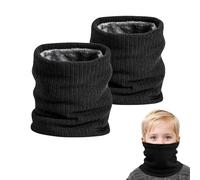 SEFIRST 2 Pcs Winter Neck Warmer Fleece Snoods, Scarf Thicken Windproof and Dust Skiing Knitted for kids Boys Girls, Thermal Snood Neck Gaiters for Cycling Outdoor Sports Skiing (Black)