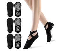 SEFIRST 3 Pairs Yoga Socks for Women Girls with Grips, Non-Slip Socks with Straps, Grip Pilates Sock, Reformer Pilates Sock for Barre Ballet Dance Workout Fitness Home Workout (Black)