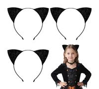 SEFIRST 3 Pcs Cat Ears Headbands for Adult Children Kids, Shiny Cute Hair Headbands, Cat Ears Halloween for Birthday Parties Cosplay Cosplay Cat Costume Hair Accessories, Black