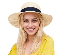 SEFIRST Women's Sun Hat UV Protection Beach Hat Foldable Summer Hat UPF 50+ Straw Hat with Wide Brim, Summer Hat Adjustable Straw Hat for Girls, Panama Hat for Beach, Garden, Pool, Park, Beige, beige