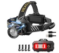 Sefitopher Head Torch Rechargeable,50000LM Super Bright 9 Modes LED Headlight Red Warning and Sensor,IP65 Waterproof 90°Adjustable Focus Headlight for Running, Camping, Hiking, Fishing etc.