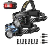 Sefitopher Head Torch Rechargeable,80000LM Super Bright 9 Modes LED Headlight Red Warning and Sensor,IP65 Waterproof 90°Adjustable Focus Headlight for Running, Camping HikingFishing (2xHead Torch)