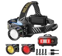 Sefitopher Head Torch Rechargeable,80000LM Super Bright 9 Modes LED Headlight Red Warning and Sensor,IP65 Waterproof 90°Adjustable Focus Headlight for Running, Camping HikingFishing (3 RGB)