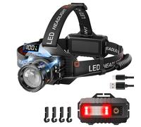 Sefitopher Head Torch Rechargeable,80000LM Super Bright 9 Modes LED Headlight Red Warning and Sensor,IP65 Waterproof 90°Adjustable Focus Headlight for Running, Camping HikingFishing (red)