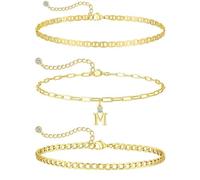SEFORICO Personalised Gifts for Her - 3pcs Gold Bracelet for Women A-Z Initial Bracelet for Girlfriend Sister Christmas Birthday Gifts for Wife Mom Dainty Jewelry 16+3cm (M)