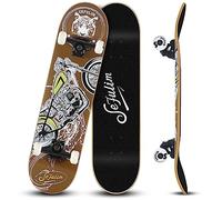 Sefulim 31 x 8 Inch Complete Skateboard 7 Layer Canadian Maple Double Kick Deck Concave Cruiser Trick Skateboard for Boys Girls Teens Adults Beginner