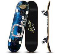 Sefulim 31 x 8 Inch Complete Skateboard 7 Layer Canadian Maple Double Kick Deck Concave Cruiser Trick Skateboard for Boys Girls Teens Adults Beginner (skull-one)