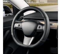 SEG Direct Flat Bottom Steering Wheel Cover, D Shaped Car Wheel Cover 37-39cm, Black Microfiber Leather