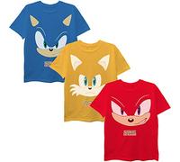SEGA Little Hedgehog Boys 3-Pack T-Shirt Bundle, Sonic, Tails, Knuckles, Gold/Red/Royal Blue, S-(6-7)